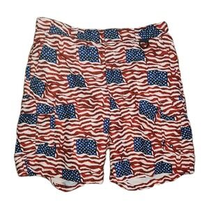 Cabela's Mens L Red Blue American‎ Flag Patriotic Cargo Board Short Swim Trunk L